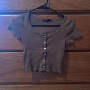 Brandy Melville Taupe Button-Up Crop Top